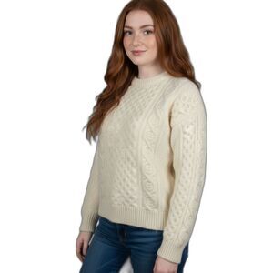 Bonner Ireland Handloomed 100% Wool Fisherman Cable Knit Cream Pullover Sweater